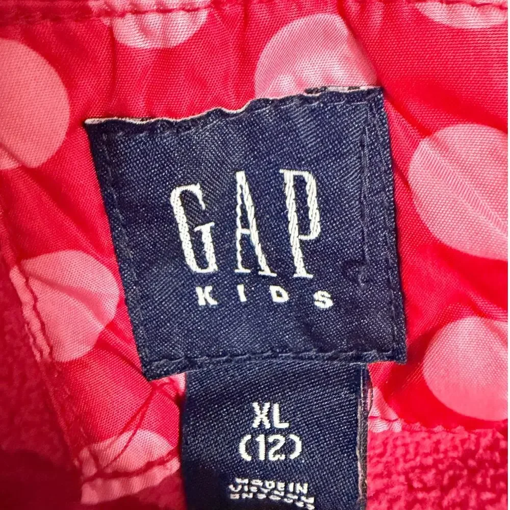 Gap Girl's Puffer Vest Kid's XL 12 Pink Polka Dots Zip Up Fleece Lined Quilted
